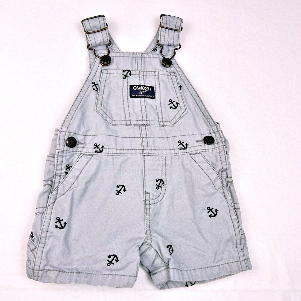 OshKosh B’gosh 6 Months Baby Boys Embroidered Anchors Grey Short-all Nautical
